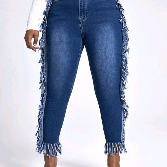 SXY Plus High Waist Frayed Trim Skinny Jeans - Picture 3 of 6